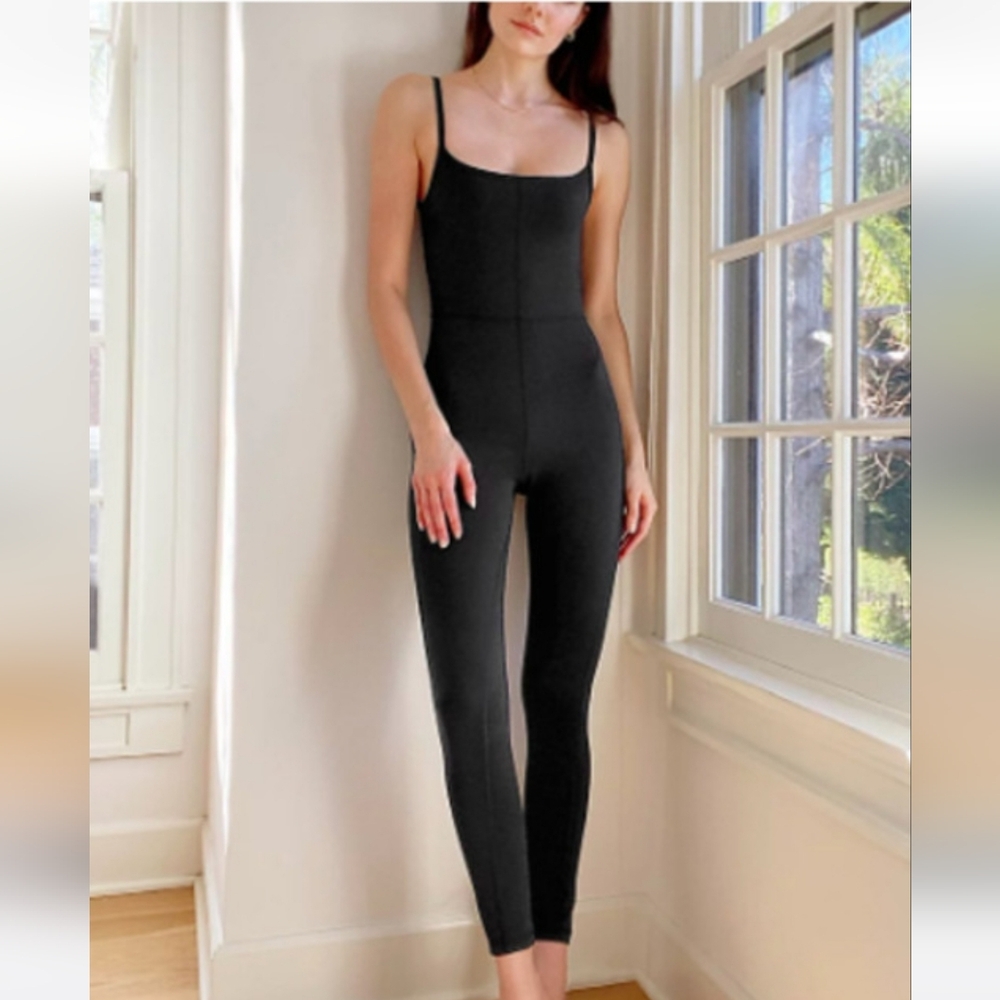 Women L Wilfred Free Black Divinity Jumpsuit Unitard Full Length Stretch One Pc